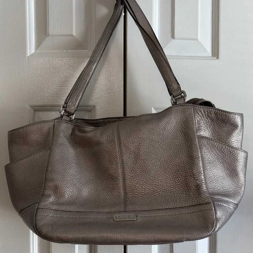 Coach Leather Shoulder Bag in Metallic Taupe